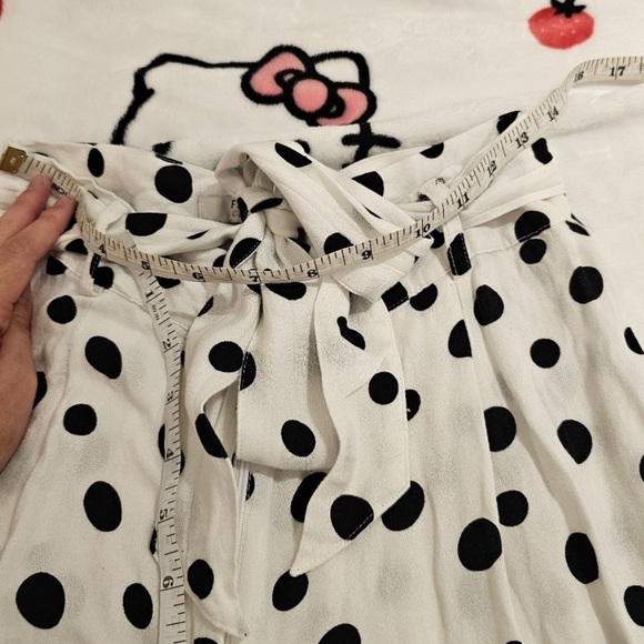 F21 Polka Dot Wide Leg Tie Waist Trouser M Black / White - Picture 5 of 7
